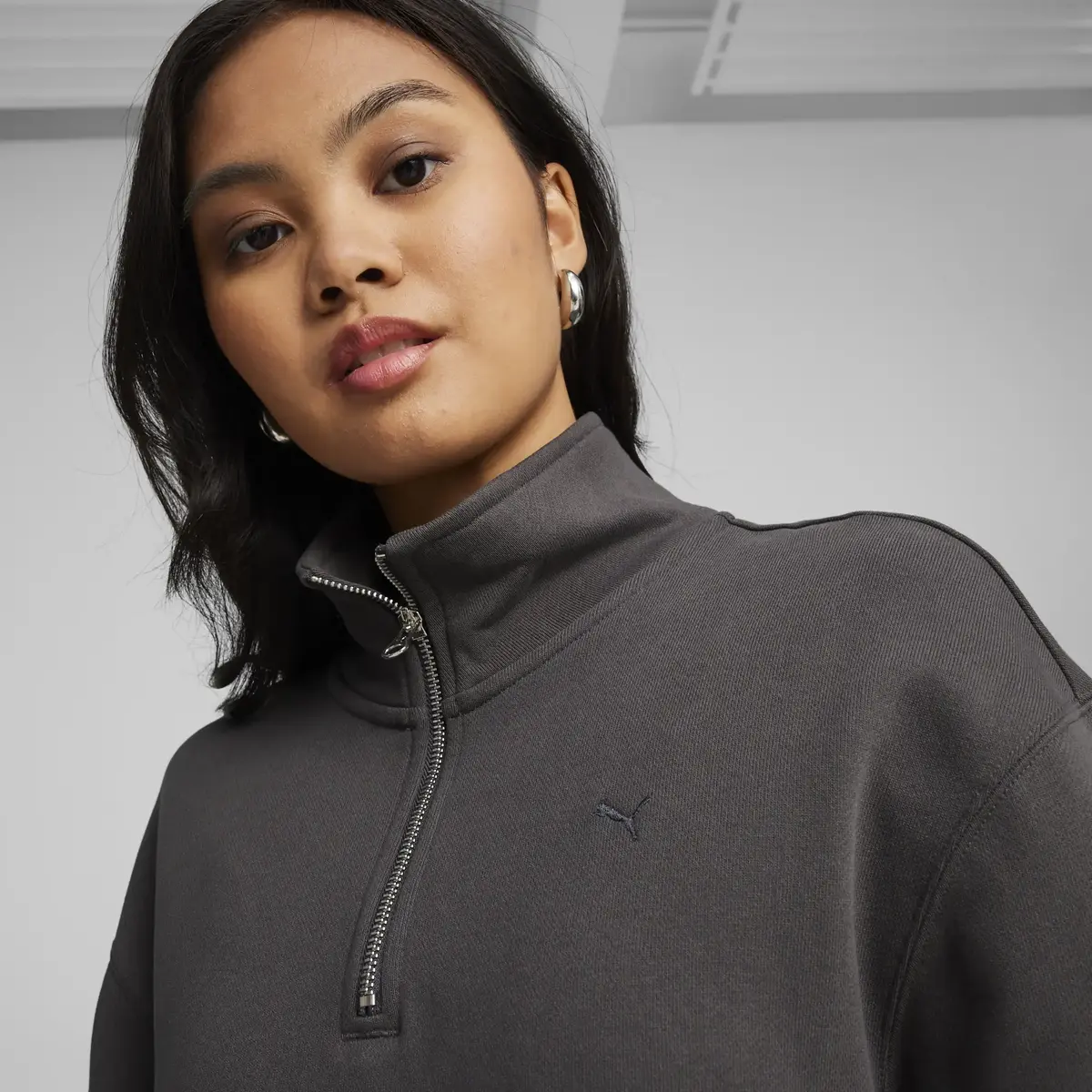 Puma YONA Half-Zip Crew Gri Kadın Sweatshirt
