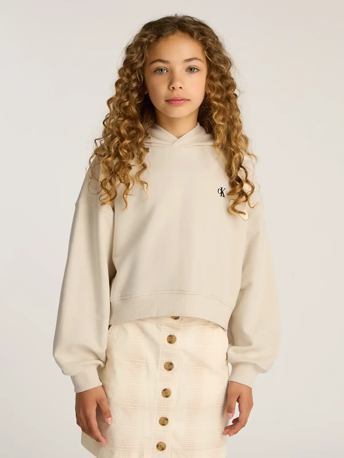 Calvin Klein HANDWRITING LOGO HOO Bej Çocuk Kapüşonlu Sweatshirt