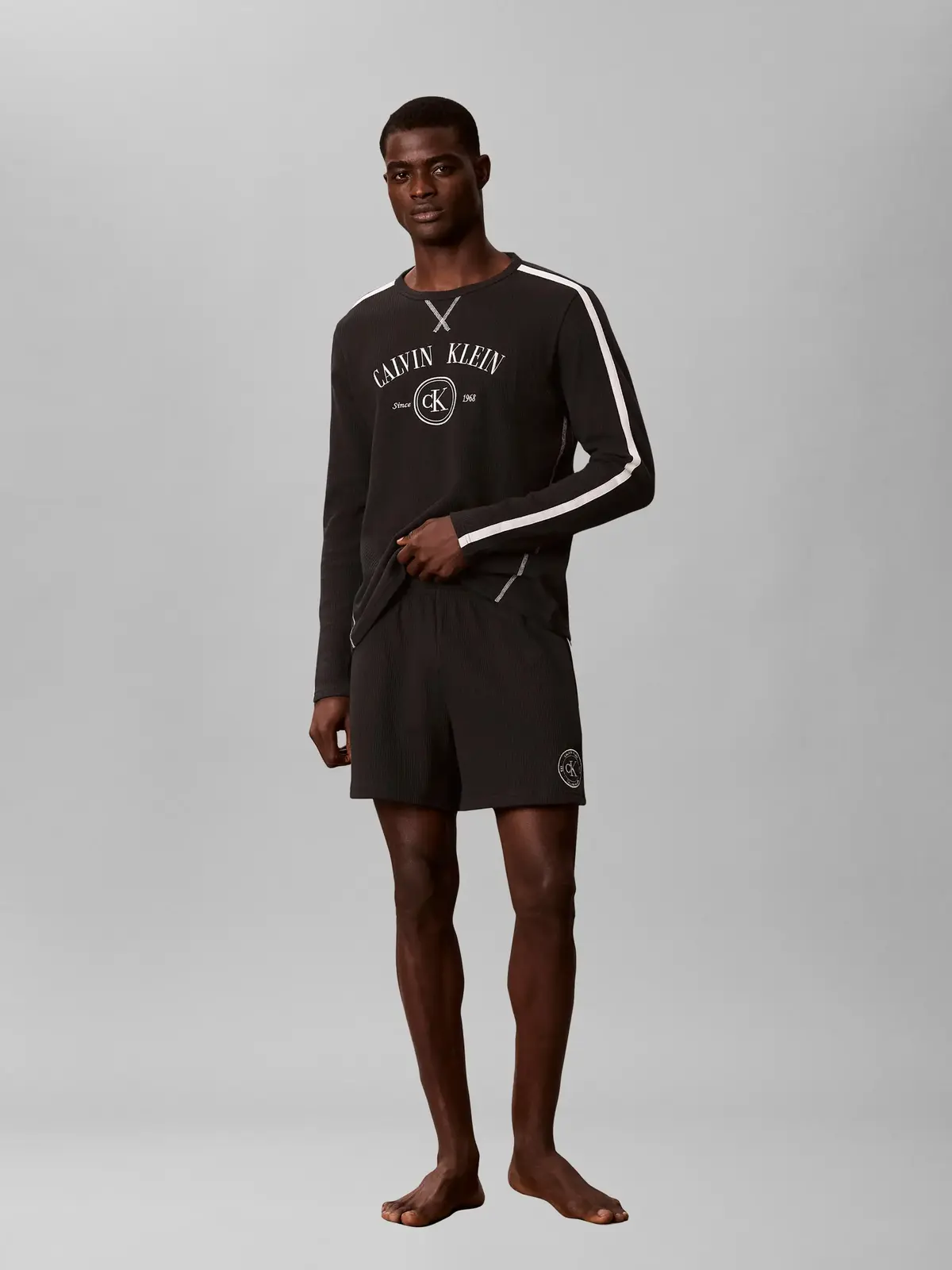 Calvin Klein WAFFLE L/S CREW NECK, UB1 Siyah Erkek Sweatshirt