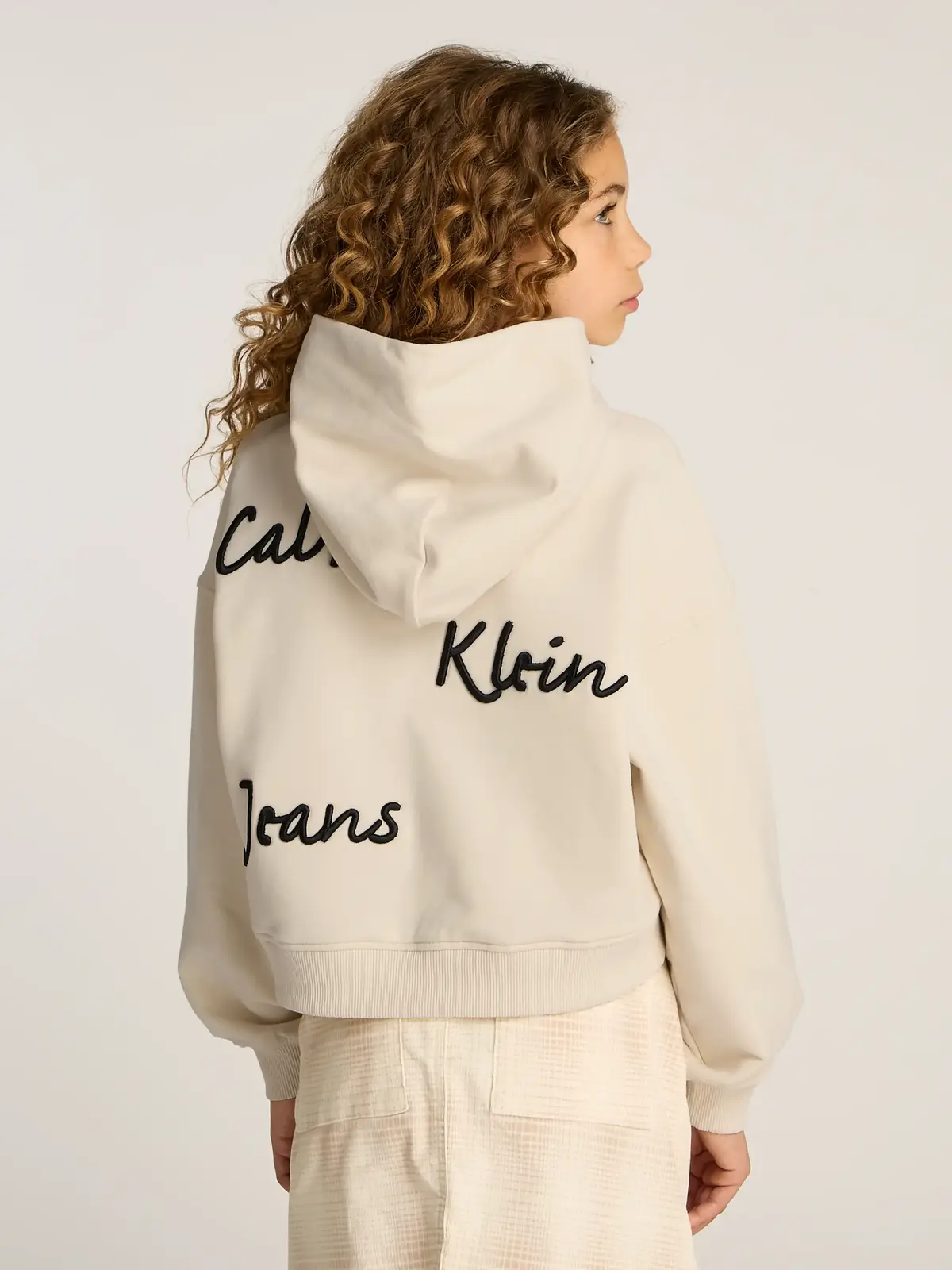 Calvin Klein HANDWRITING LOGO HOO Bej Çocuk Kapüşonlu Sweatshirt