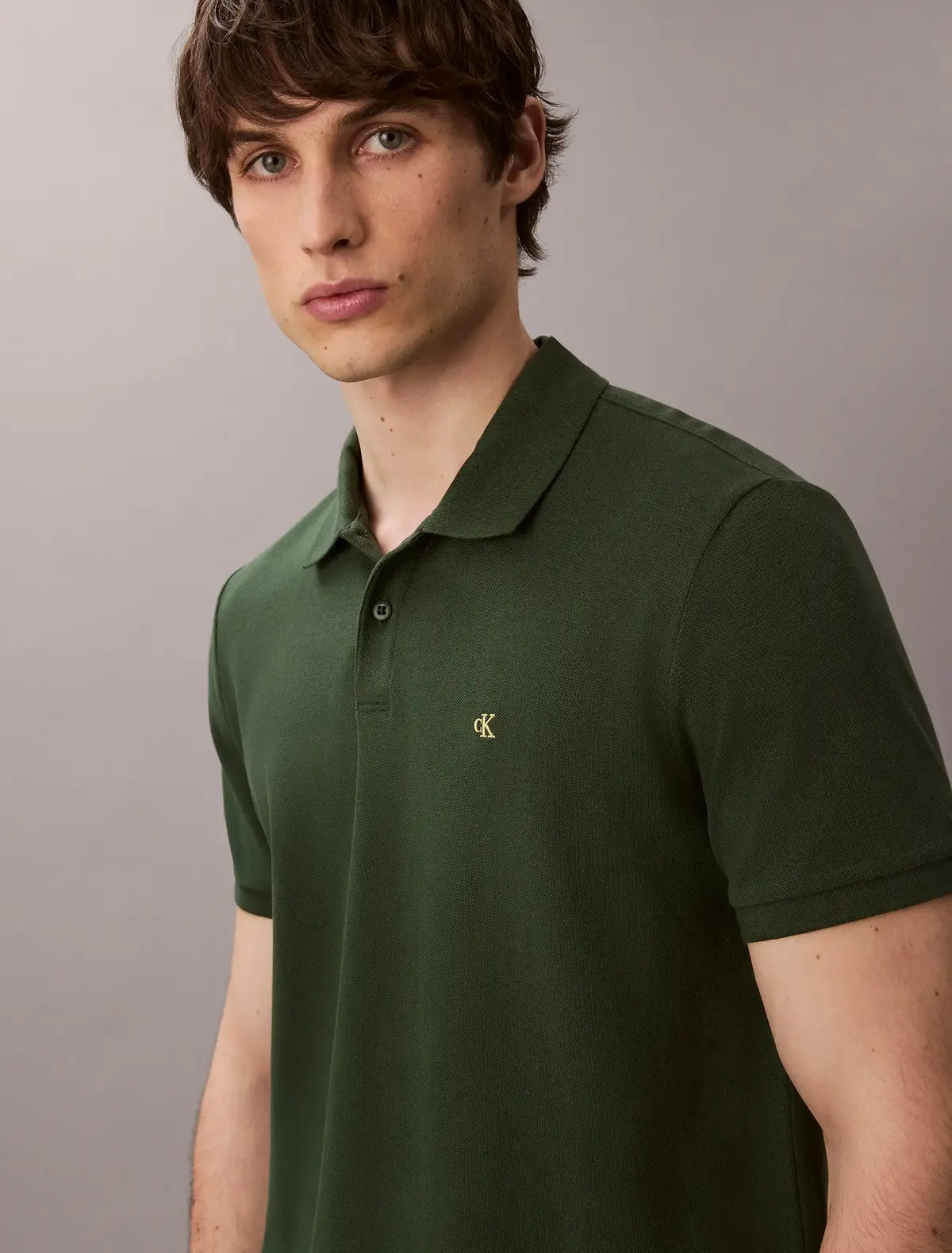 Calvin Klein SS MONOGRAM PIQUE PO, LLG Yeşil Erkek Polo T-Shirt