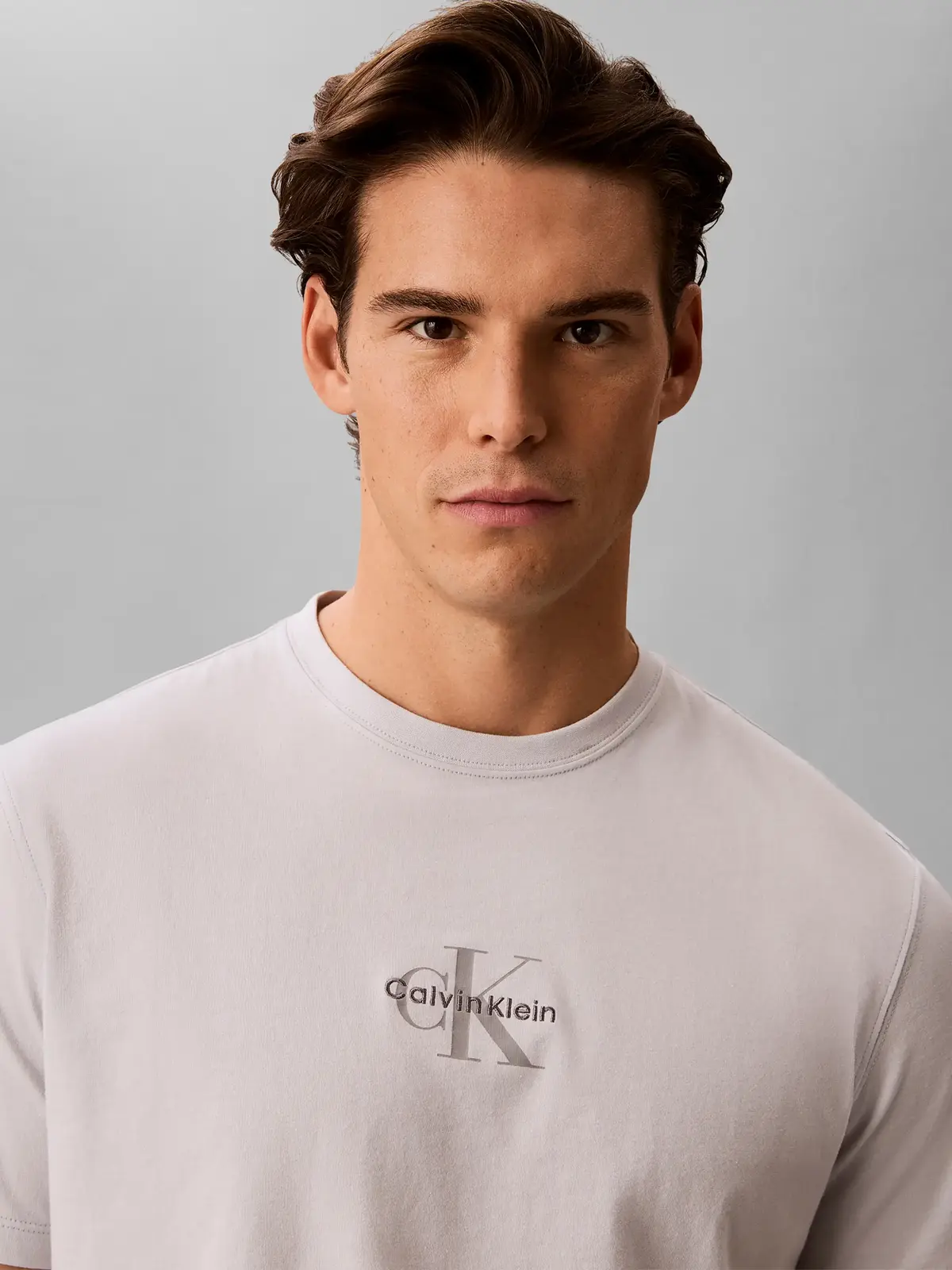 Calvin Klein SS 30S MICRO MONOLOGO Gri Erkek Tişört