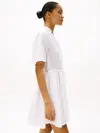 Tommy Hilfiger ESS LINEN S/S SHORT, YCF Beyaz Kadın Elbise-Etek