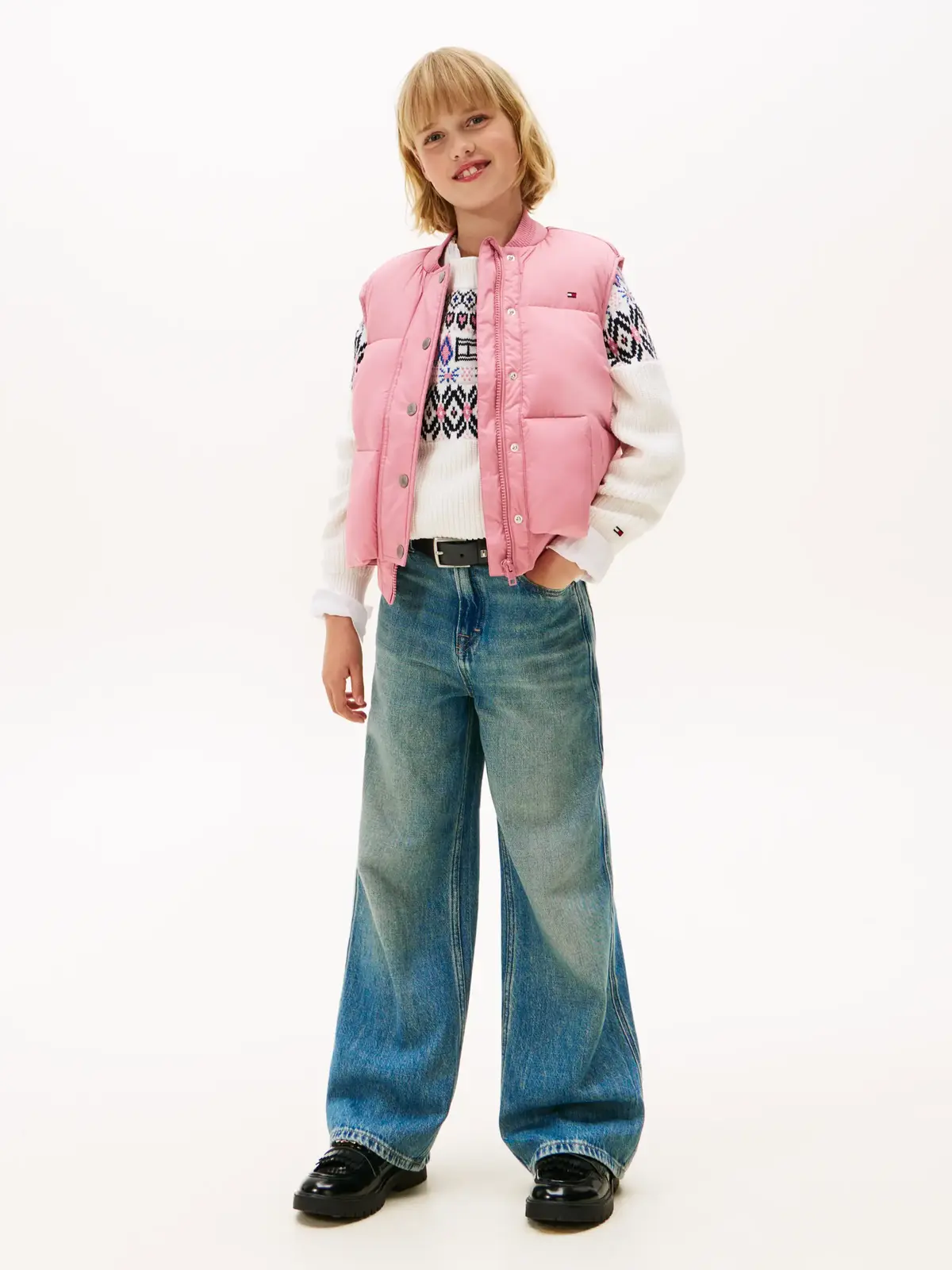 Tommy Hilfiger Branded Puffer Pembe Kız Çocuk Yelek