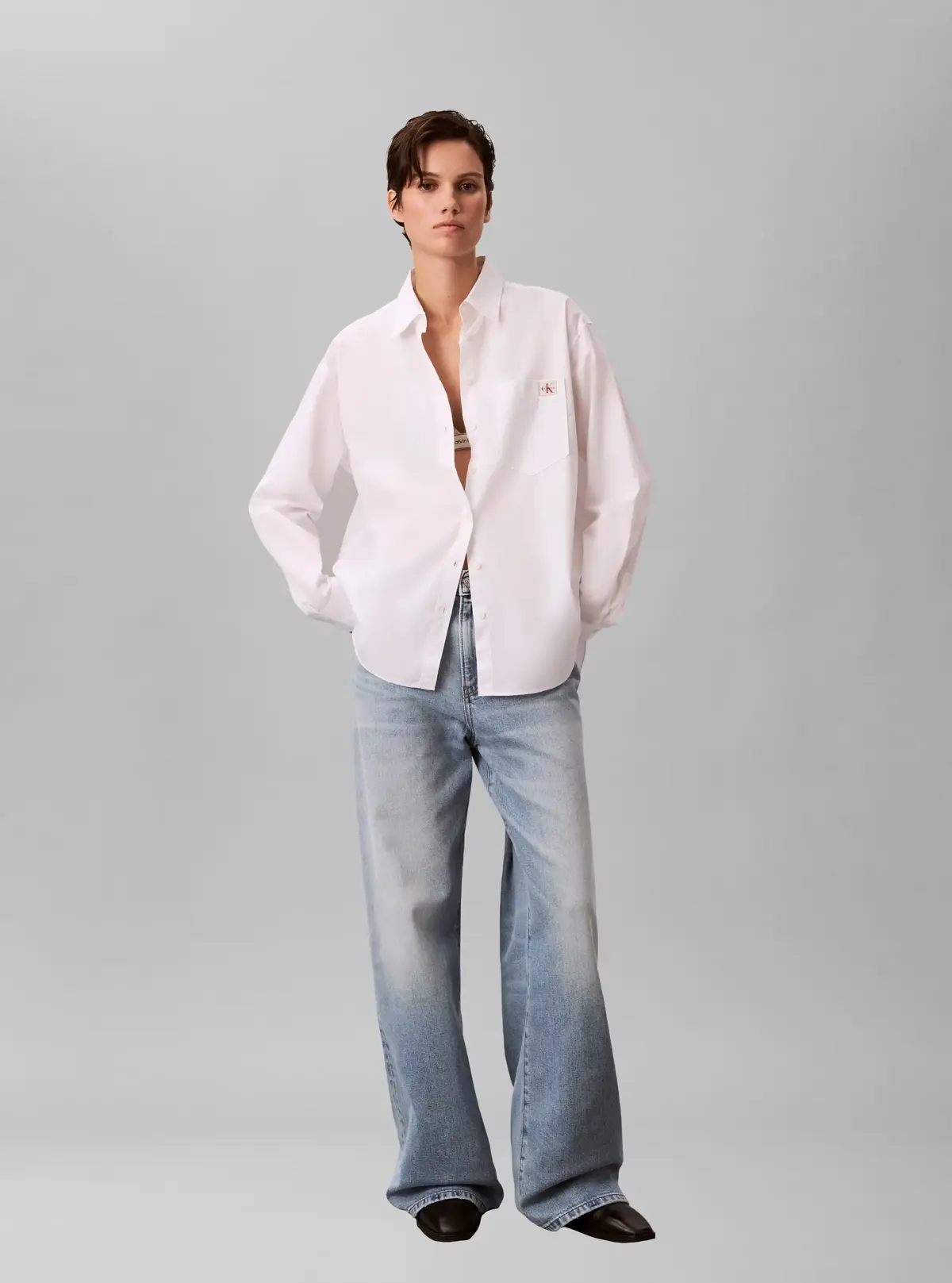 Calvin Klein COTTON POPLIN RELAXE, YAA, XXS Beyaz Kadın Gömlek