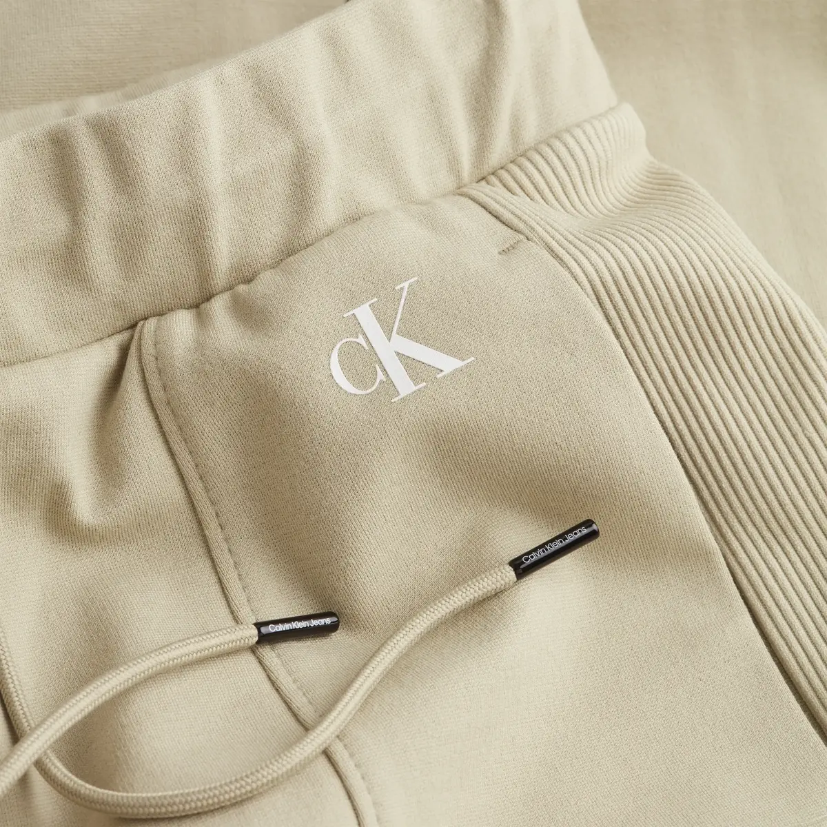 Calvin Klein SIDE RIB STRAIGHT MI Kadın Krem Geniş Paça Pantolon