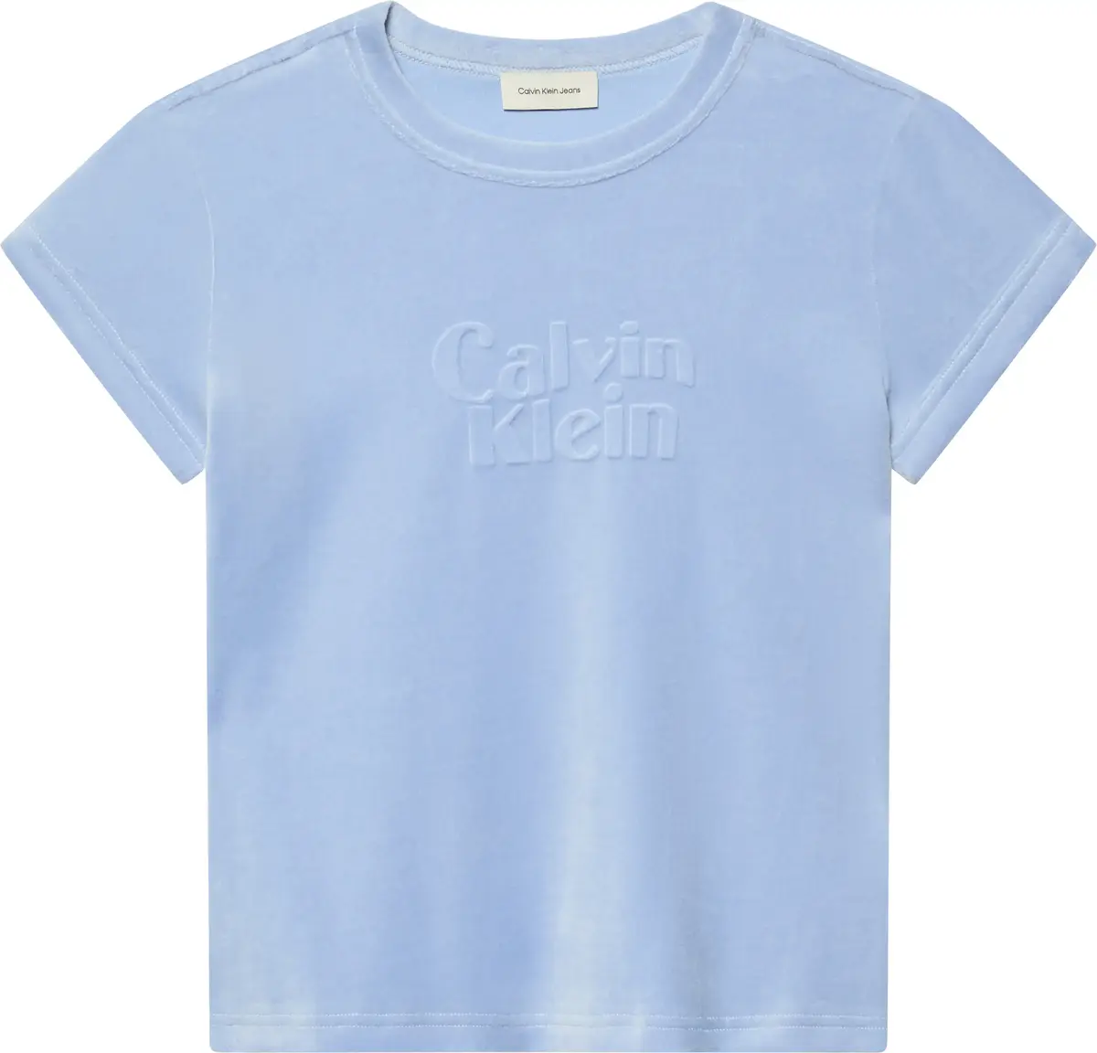 Calvin Klein SS VELOUR LOGO TEE Kadın Mavi T-Shirt