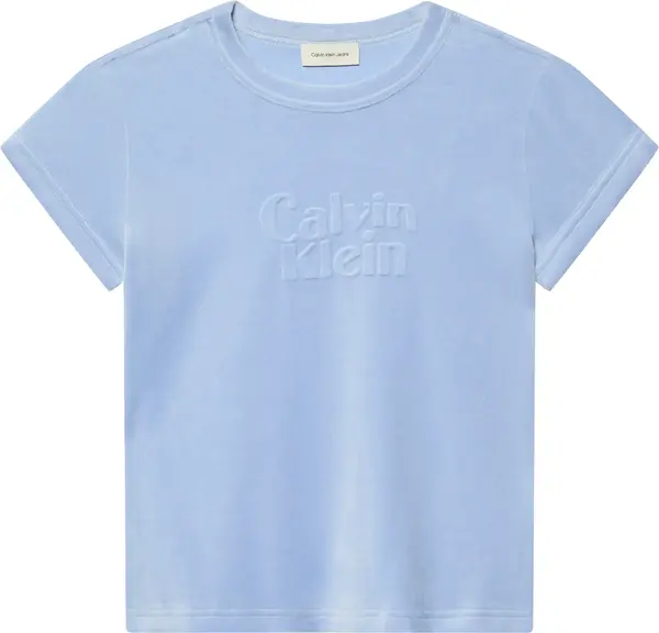 Calvin Klein SS VELOUR LOGO TEE Kadın Mavi T-Shirt