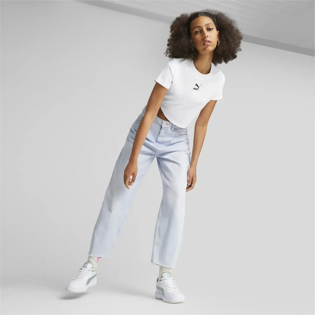 Puma DARE TO Cropped Slim Tee Beyaz Kadın T-Shirt