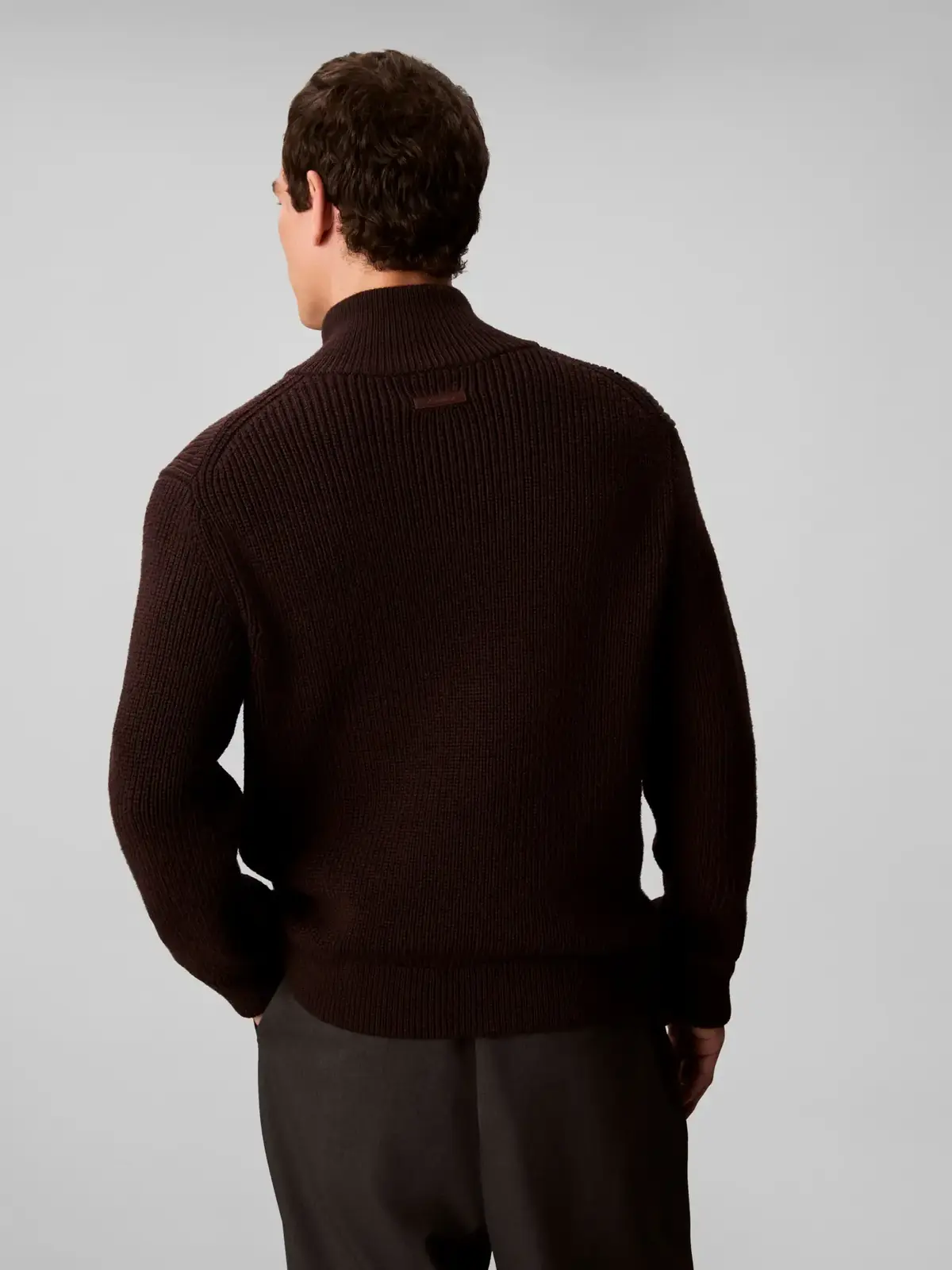 Calvin Klein LS FZ TEXTURE STITCH Kahverengi Erkek Fermuarlı Kazak