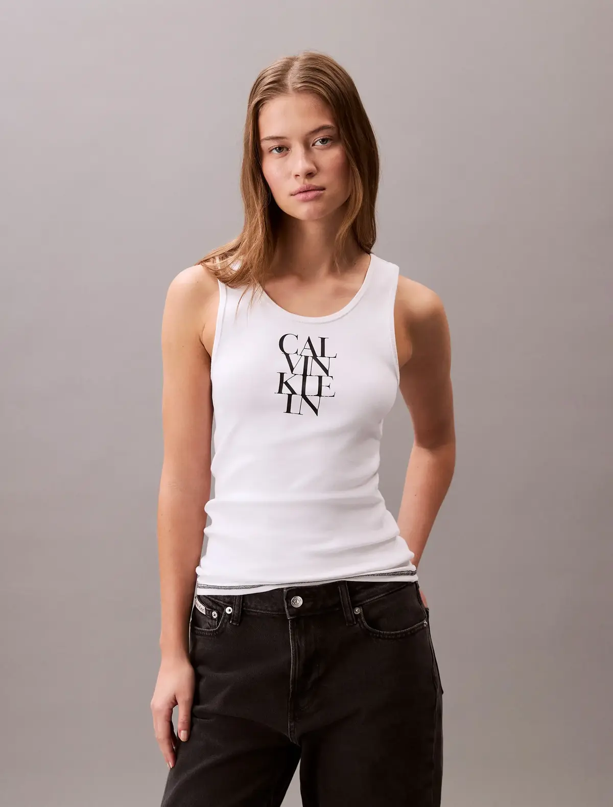 Calvin Klein SL COTTON RIB SOLID, YAA Beyaz Kadın T-Shirt