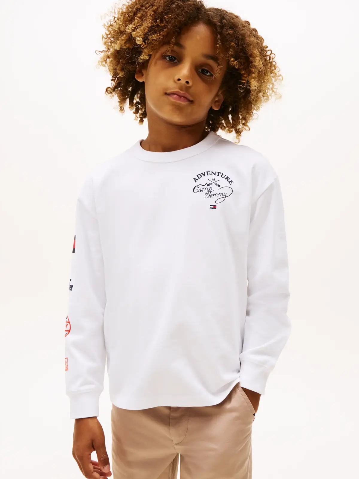Tommy Hilfiger Multi-Badge Long Sleeve  Beyaz Erkek Çocuk T-Shirt