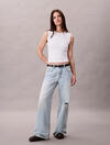 Calvin Klein SL REFINED RIB EMBLE, YAA Beyaz Kadın Bluz