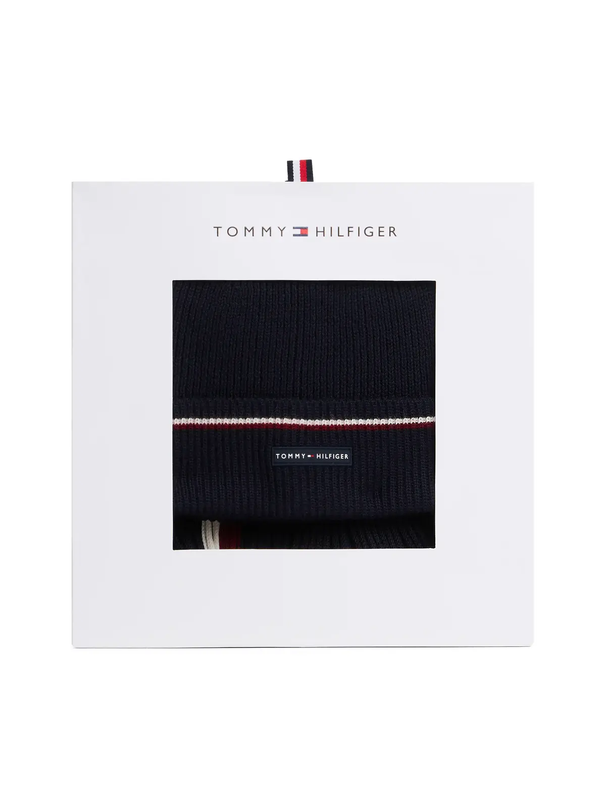 Tommy Hilfiger Rubberised Logo Beanie and Scarf Gift Set Lacivert Erkek Atkı Bere Seti