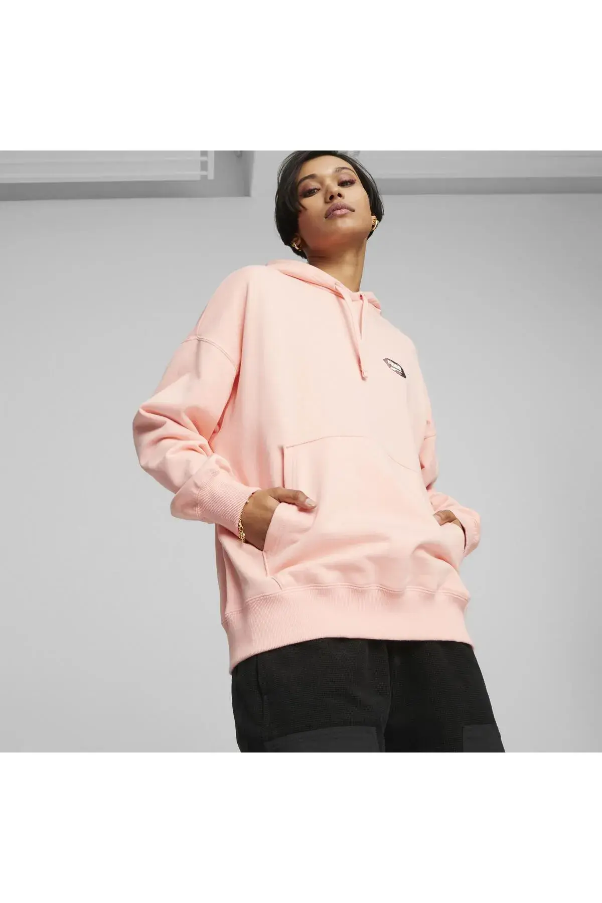 Puma DOWNTOWN Oversized Graphic Hoodie TR Bej Kadın Hoodie