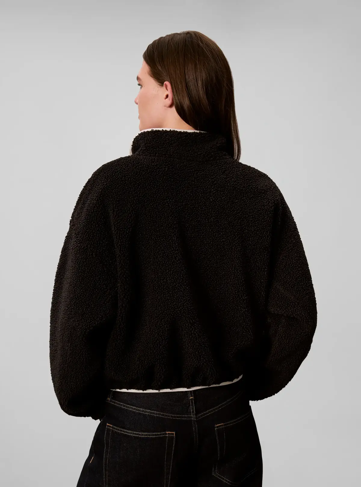 Calvin Klein SHERPA 1/4 ZIP CONTR, UB1 Siyah Kadın Sweatshirt