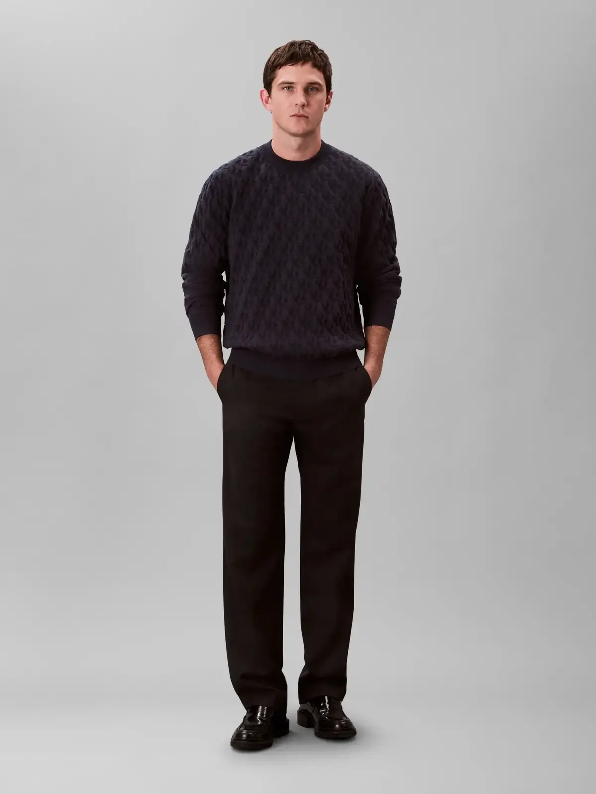 Calvin Klein A-REL AOP SWT Lacivert Erkek Kazak