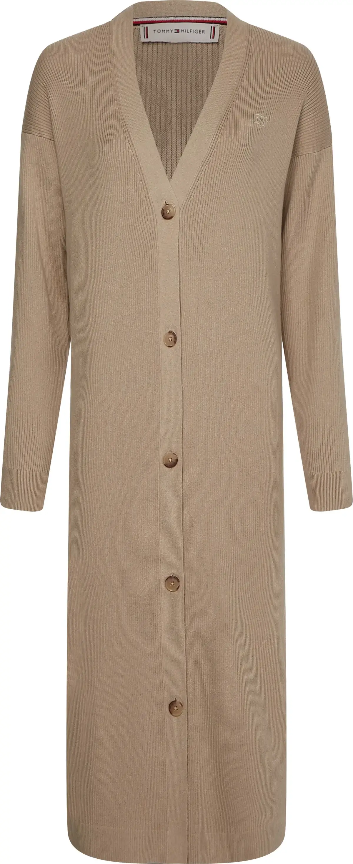 Tommy Hilfiger SOFT RIB MIDI V-NK C Kadın Bej Kazak