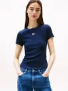 Tommy Hilfiger TJW SLIM BADGE RIB T, C1G Lacivert Kadın T-Shirt & Polo