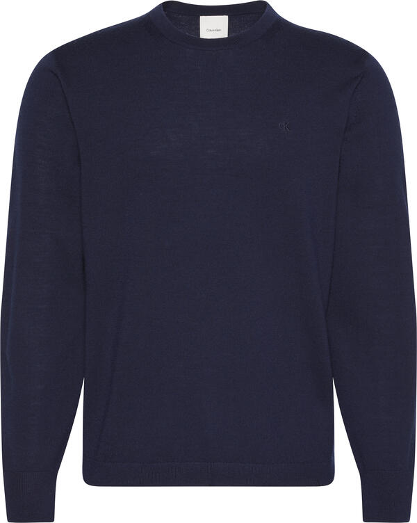 Calvin Klein LS 100% MERINO CREW 14GG Mavi Erkek Sweatshirt