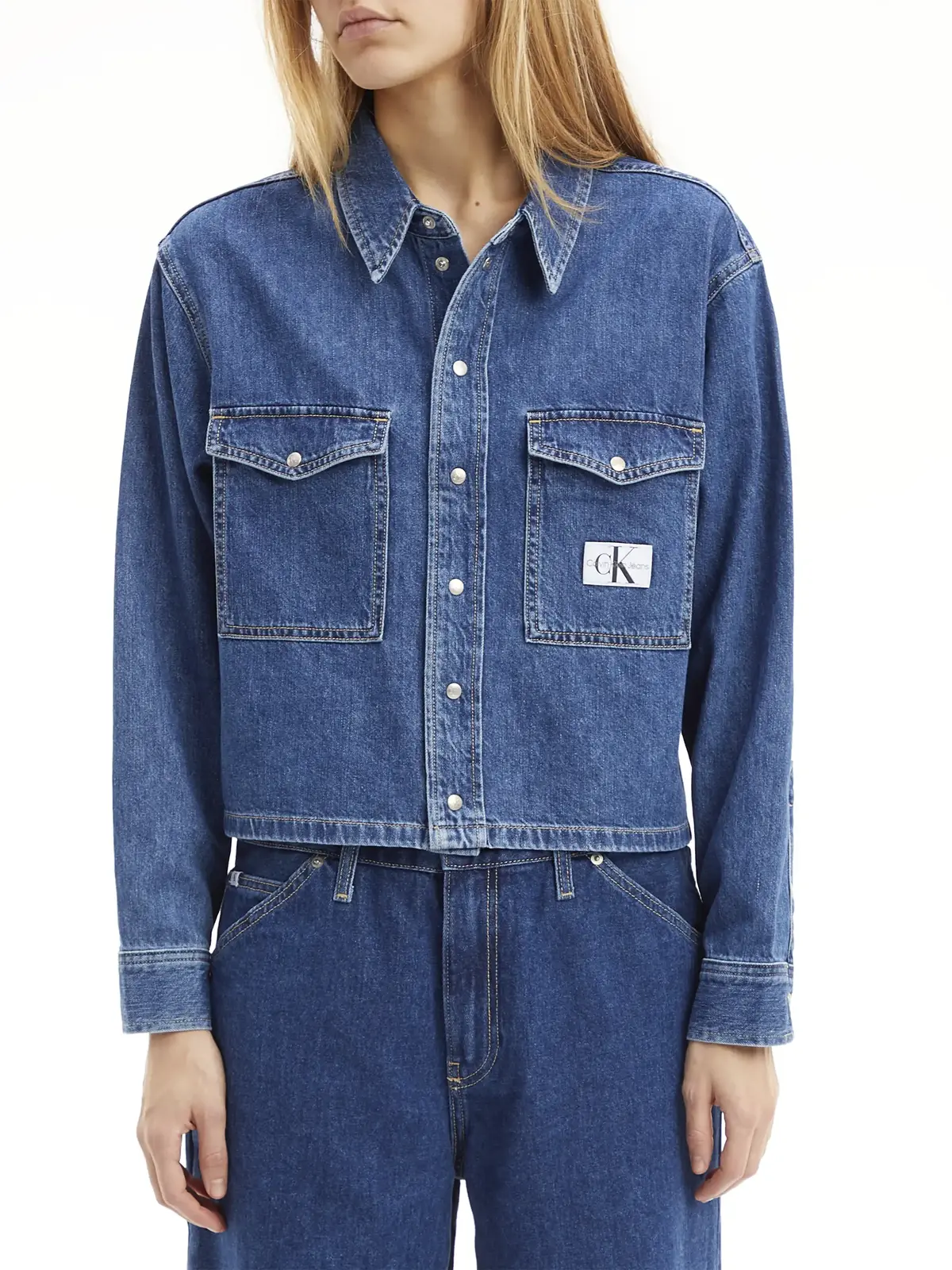 Calvin Klein CROPPED UTILITY SHIR Kadın Mavi Gömlek