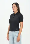 Calvin Klein A - WOVEN LABEL 2X2 RIB POLO Siyah Kadın Polo T-Shirt Calvin Klein A - WOVEN LABEL 2X2 RIB POLO Siyah Kadın Polo T-Shirt