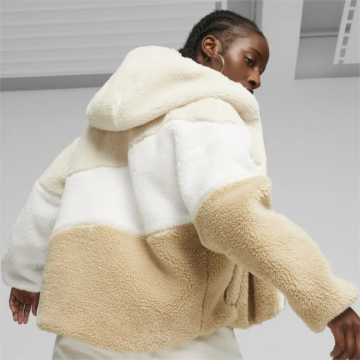 Puma Big Cat Hooded Kadın Bej Sherpa Ceket