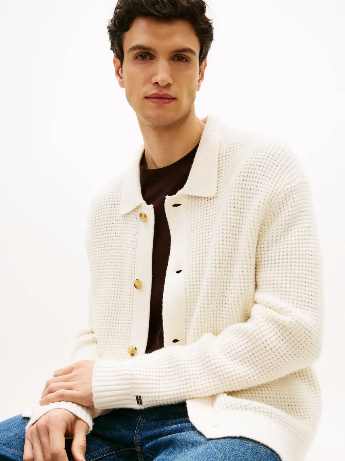 Tommy Hilfiger DC BUTTON UP CARDIGA, Z00 Krem Erkek Hırka