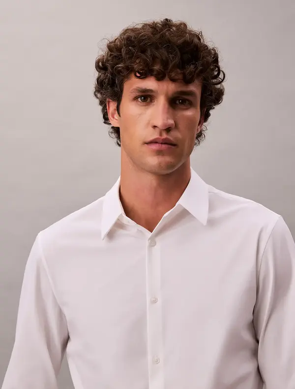 Calvin Klein LS TECH STRETCH SLIM Beyaz Erkek Gömlek