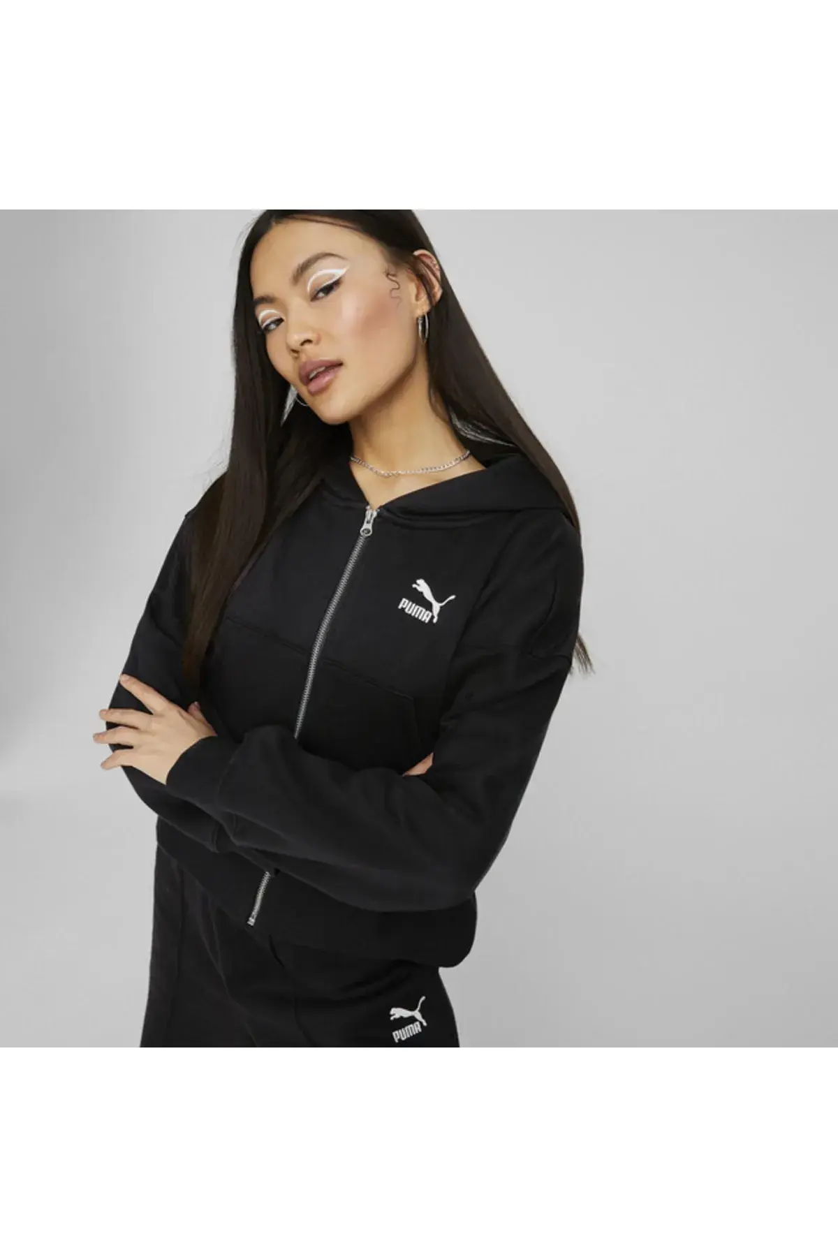 Puma Classics Oversized Full-Zip Siyah Kadın Fermuarlı Sweatshirt