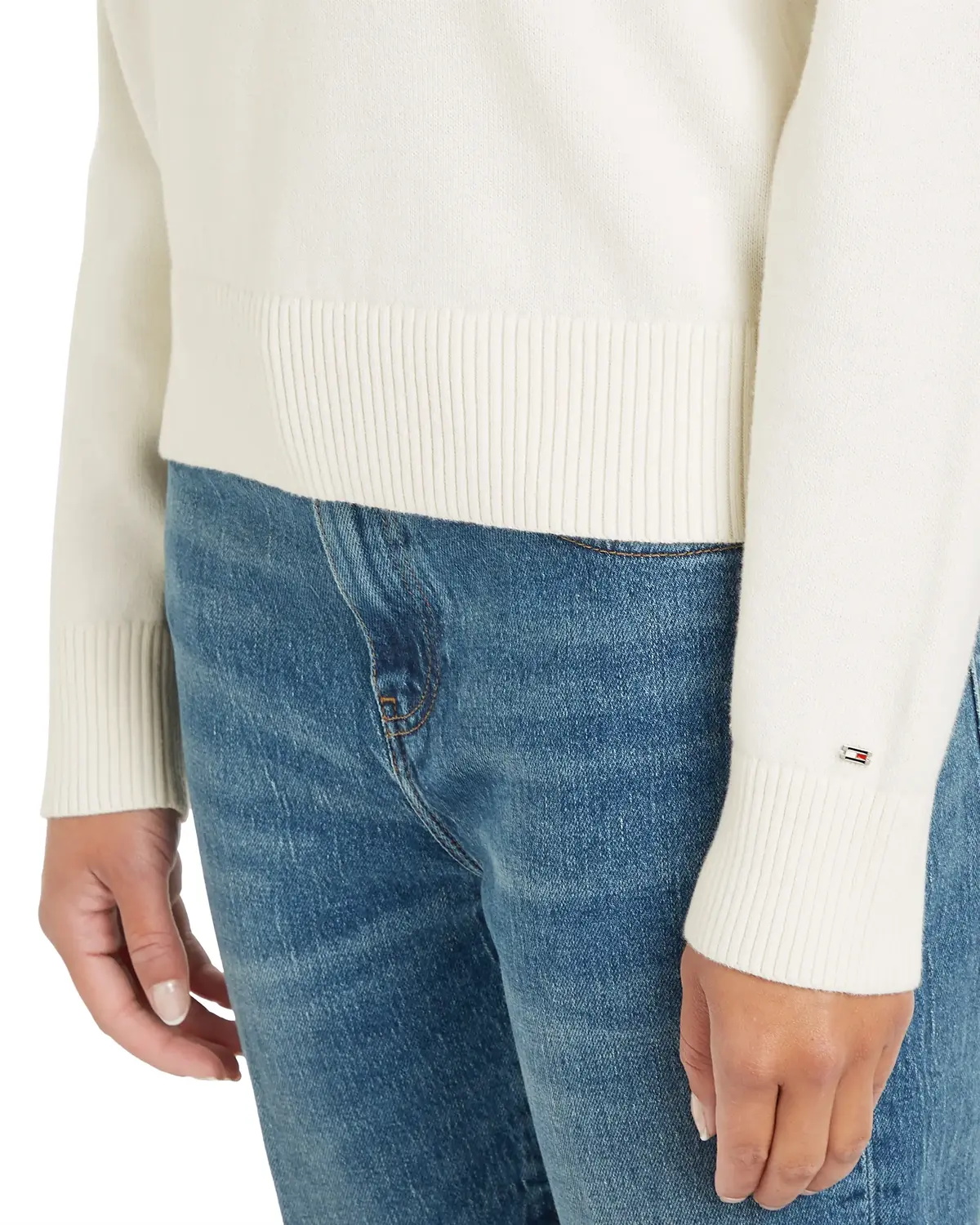 Tommy Hilfiger LOGO C-NECK SWEATER, Z00 Krem Kadın Sweatshirt