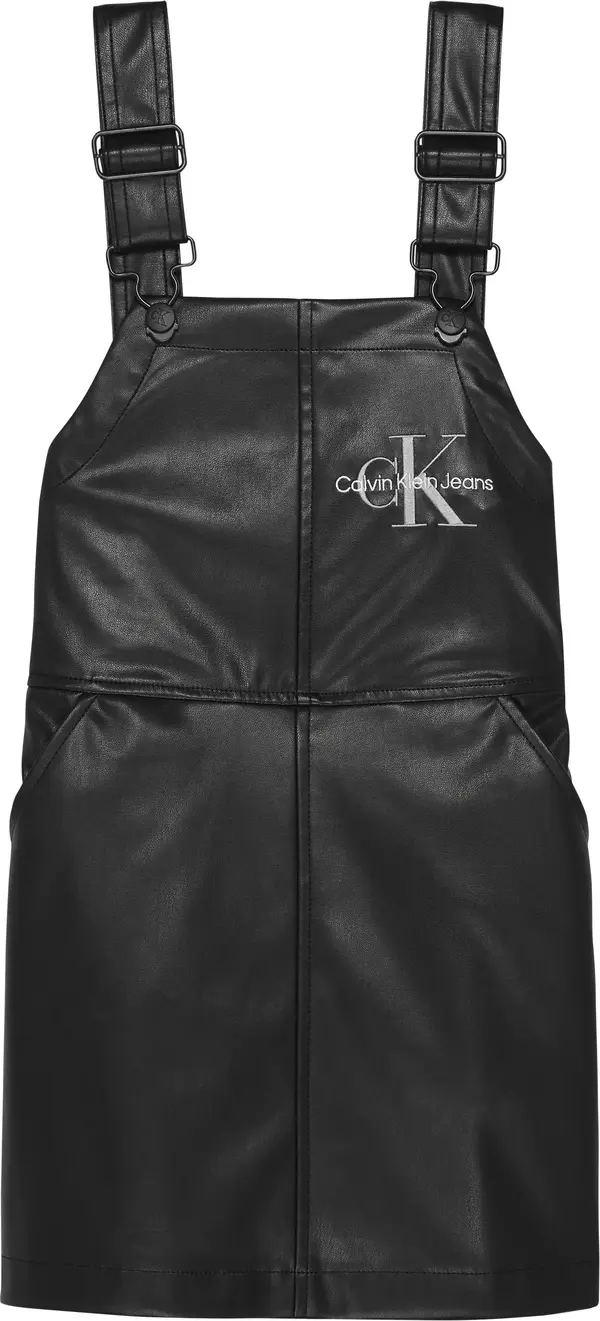 Calvin Klein PU LEATHER DUNGAREE Kadın Siyah Elbise