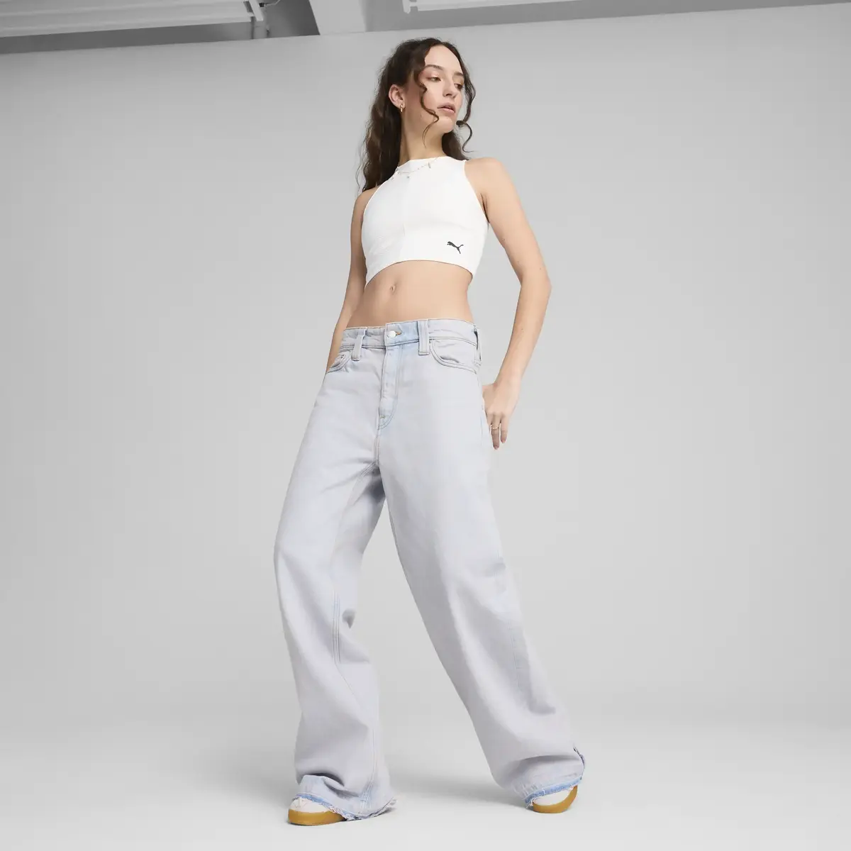 Puma WARDROBE ESS Ribbed Crop Top Beyaz Kadın Crop