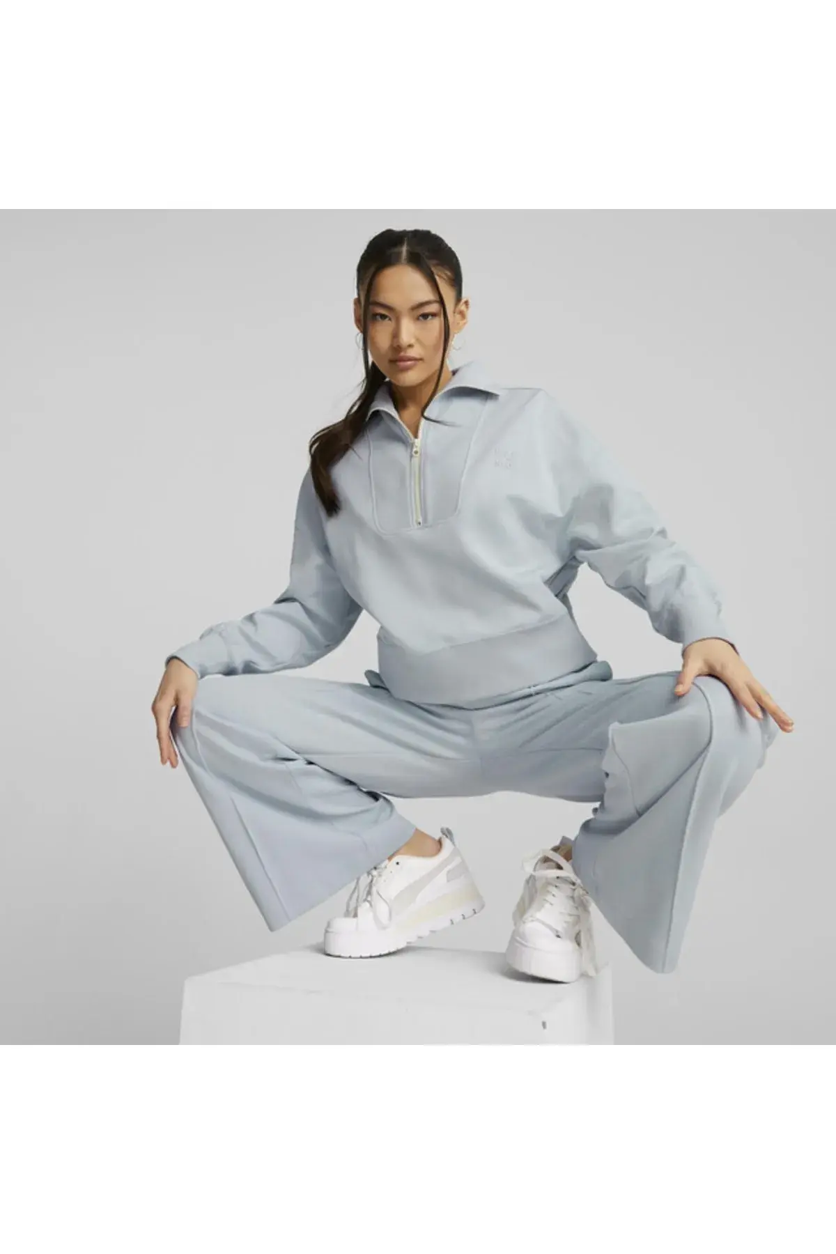 Puma Infuse Half Platin Gri Kadın Yarım Fermuarlı Sweatshirt