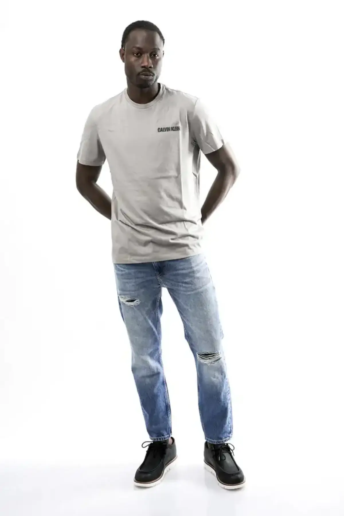 Calvin Klein SS 30s EU WORD STRETCH GRAPHIC T Gri Erkek Tişört
