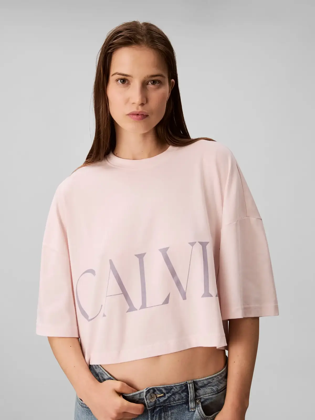 Calvin Klein SS CROP, Pembe Kadın Crop Tişört