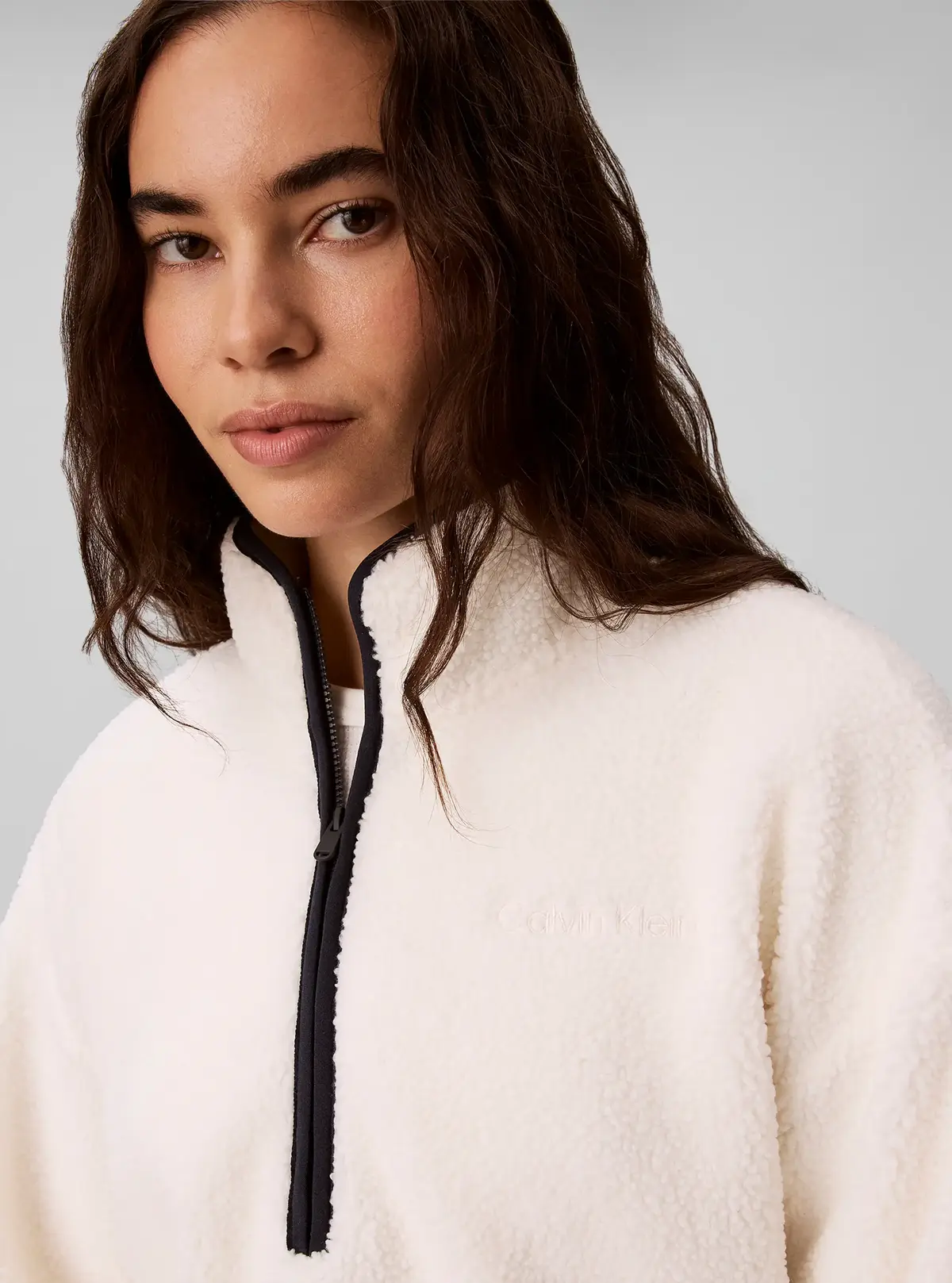 Calvin Klein SHERPA 1/4 ZIP CONTR, YAS Bej Kadın Sweatshirt