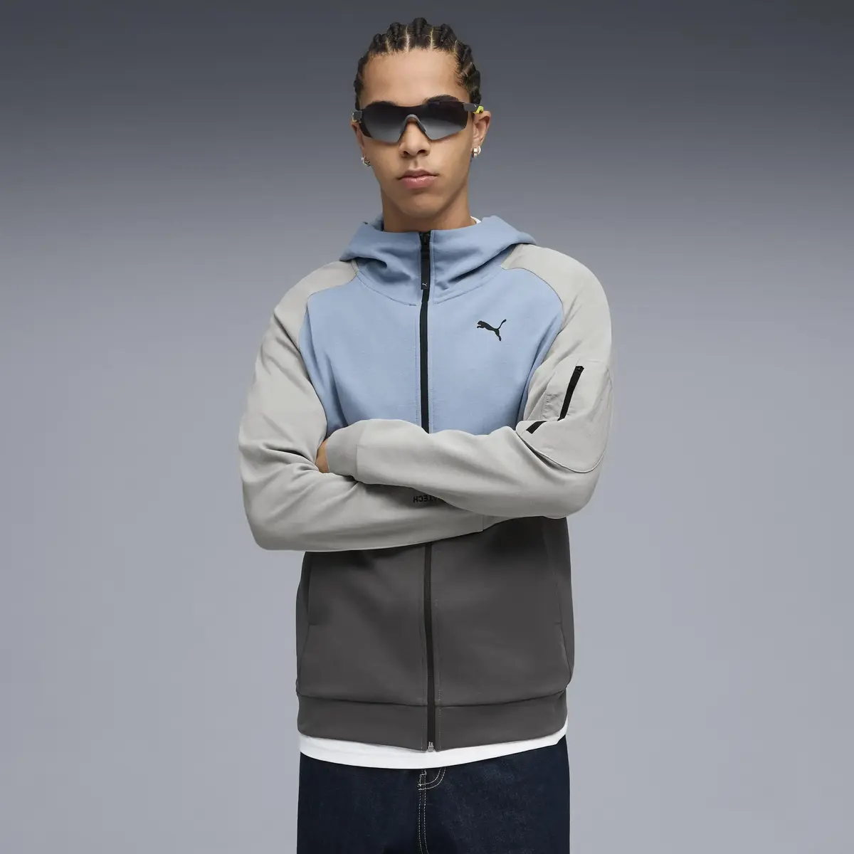 Puma PUMATECH FZ Hoodie Mavi Erkek Fermuarlı Üst