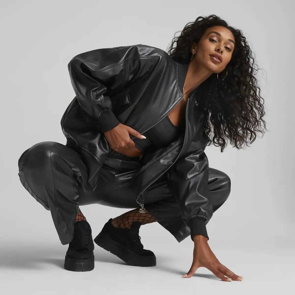 Puma T7 Faux Leather Bomber Siyah Kadın Bomber Suni Deri Ceket