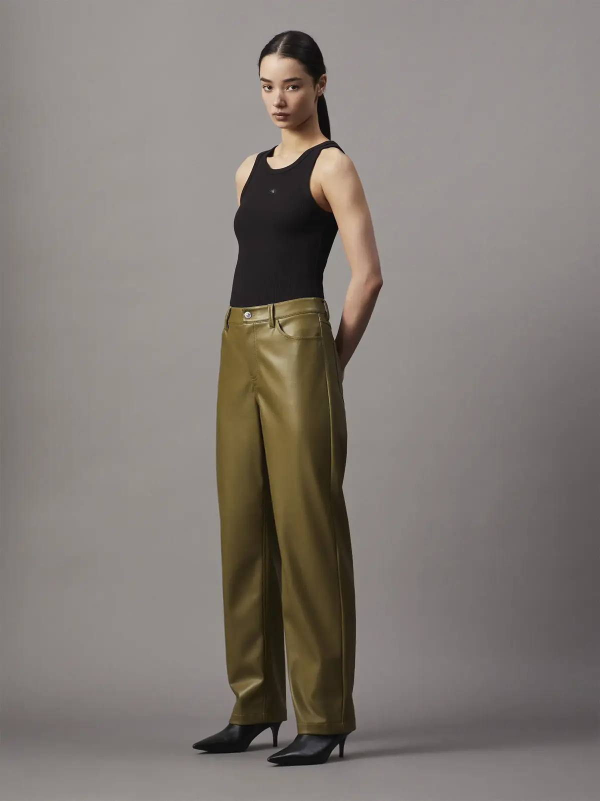 Calvin Klein WOVEN LABEL RIB TANK, BEH Siyah Kadın T-Shirt & Polo