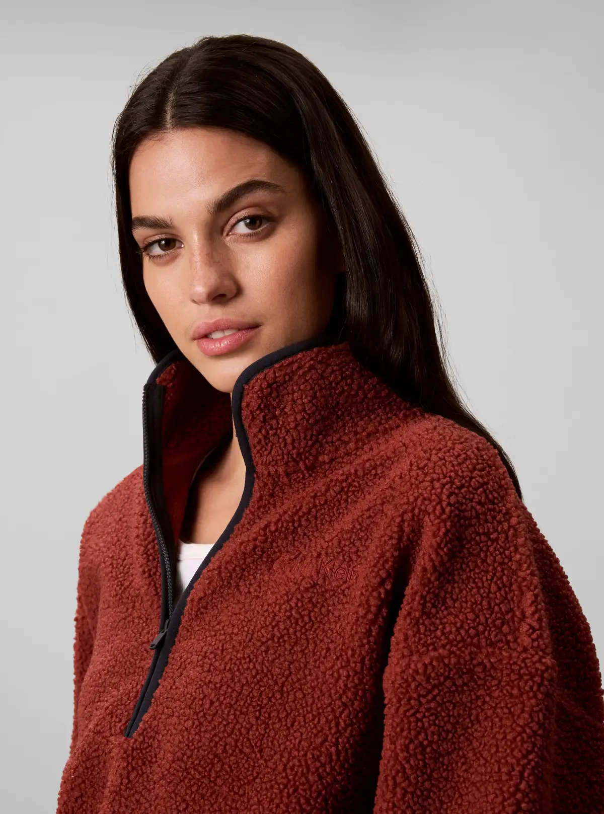 Calvin Klein SHERPA 1/4 ZIP CONTR, XWB Bordo Kadın Sweatshirt