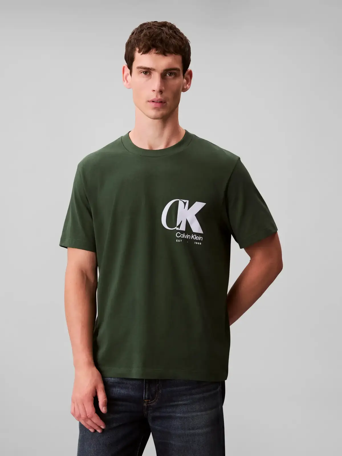 Calvin Klein SS 20S EU CK OVERLAP Yeşil Erkek Tişört