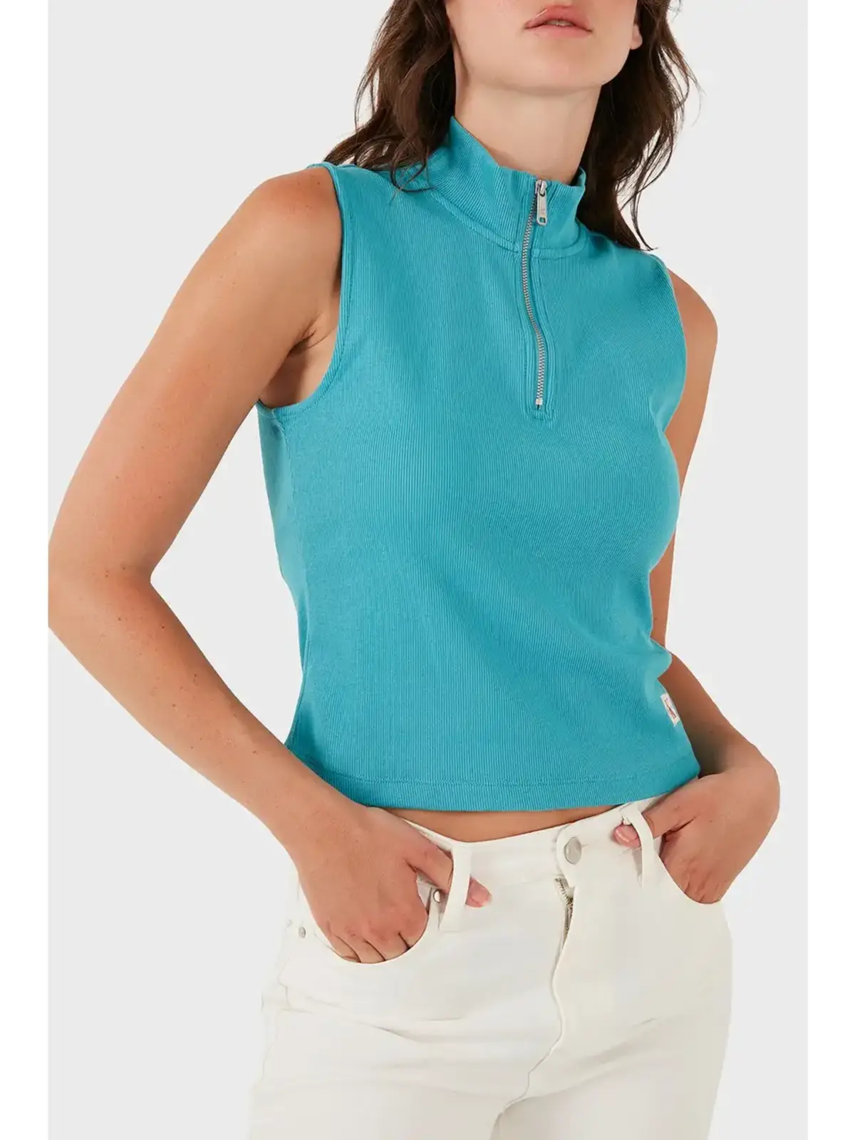 Calvin Klein A- WOVEN LABEL SL QZ TOP Yeşil Kadın Tişört Calvin Klein A- WOVEN LABEL SL QZ TOP Yeşil Kadın Tişört