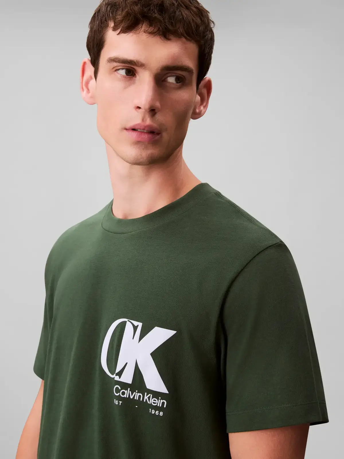 Calvin Klein SS 20S EU CK OVERLAP Yeşil Erkek Tişört