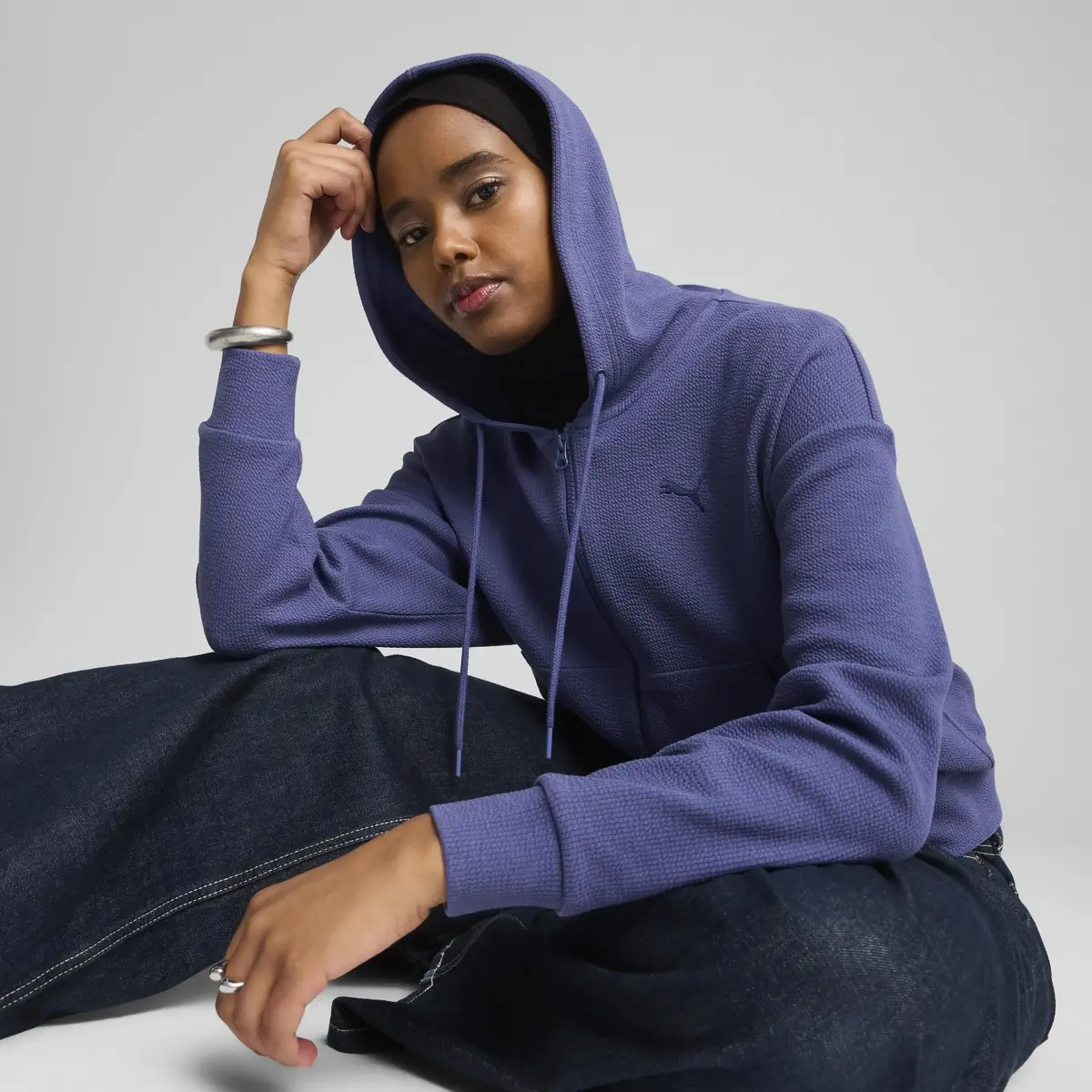 PUMA HER Crop Full-Zip Hoodie Mavi Kadın Fermuarlı Ceket