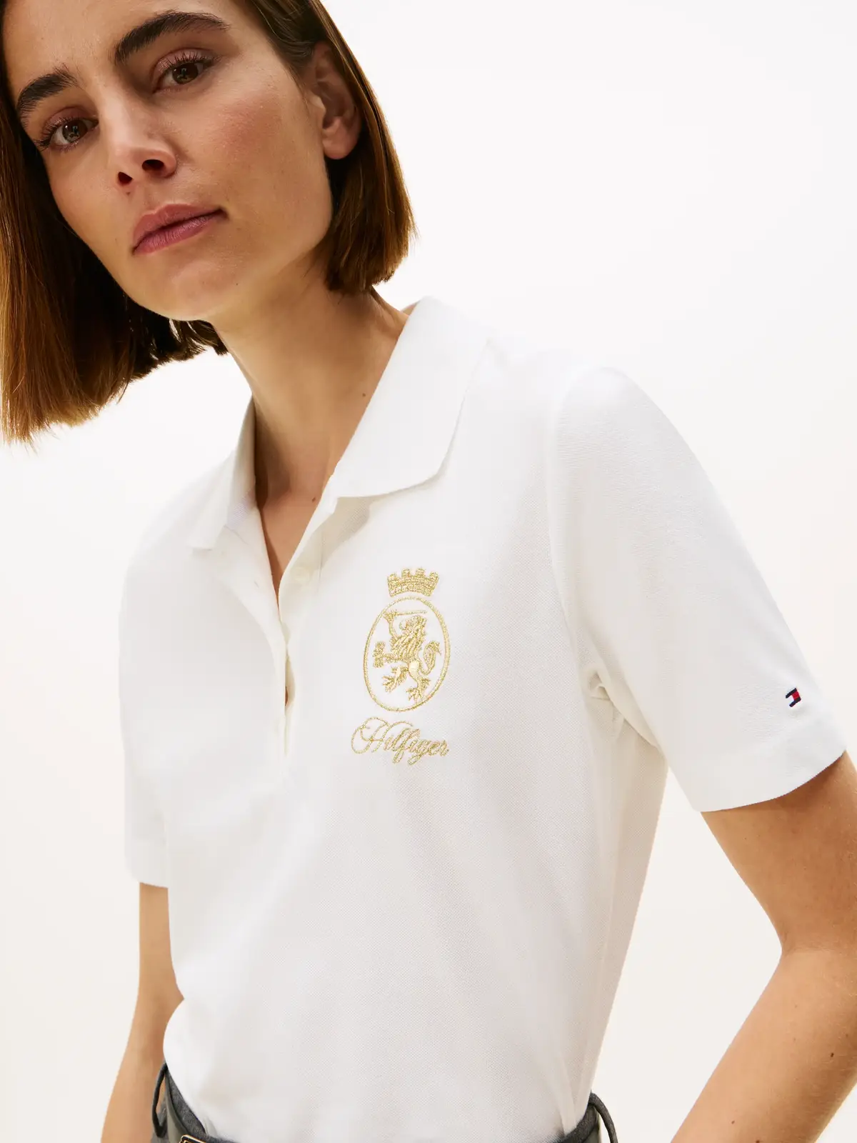 Tommy Hilfiger GOLD CREST REG SS PO, YBL Beyaz Kadın Polo T-Shirt