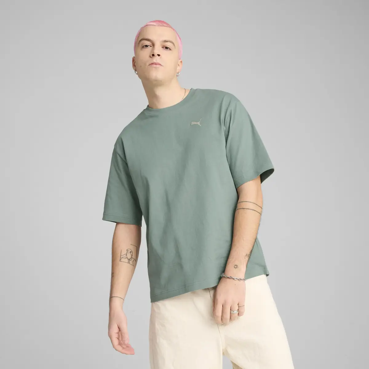 Puma WARDROBE ESS Boxy Tee Yeşil Erkek T-Shirt