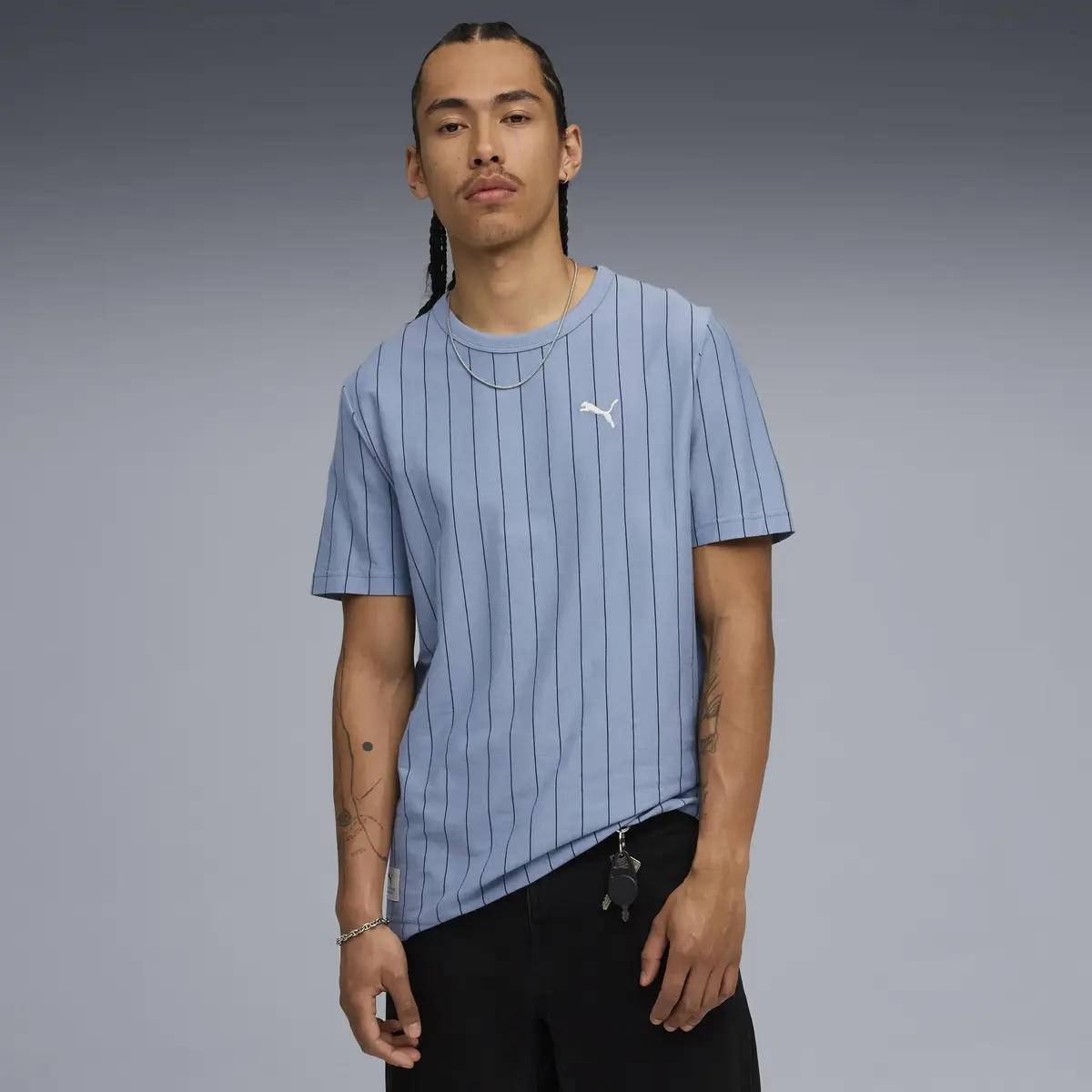 Puma PUMA CLASS Striped Tee Mavi Erkek T-Shirt