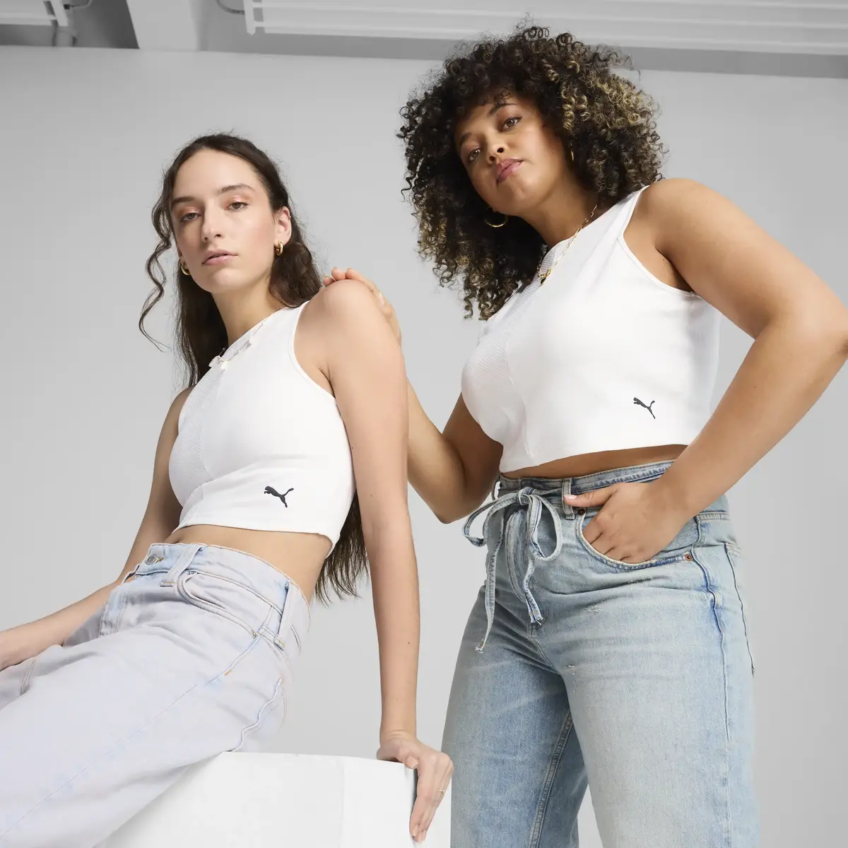 Puma WARDROBE ESS Ribbed Crop Top Beyaz Kadın Crop