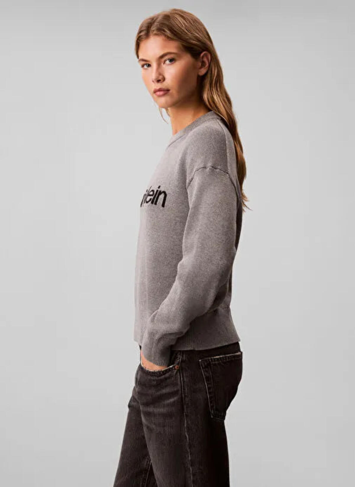 Calvin Klein Cotton Graphic Pullover Gri Kadın Sweatshirt